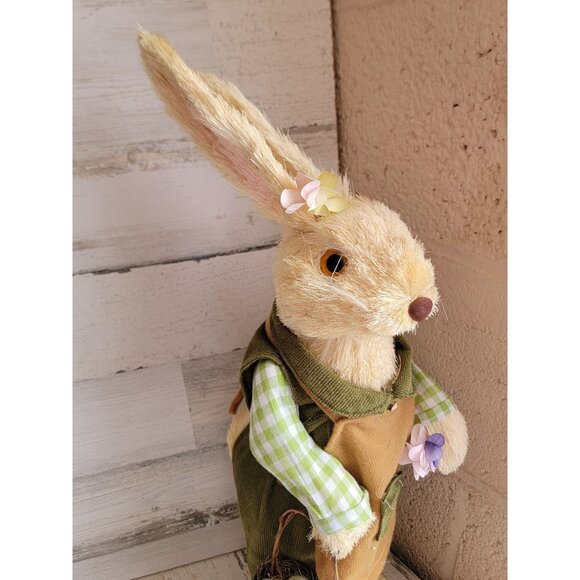Pier 1 sisal Easter Bunny rabbit spring 21" spring bottle girl flower picking eg - Picture 2 of 11